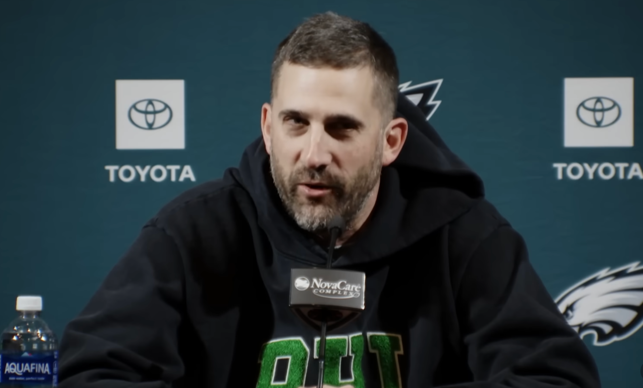 Eagles head coach Nick Sirianni speaks to media after trade deadline.